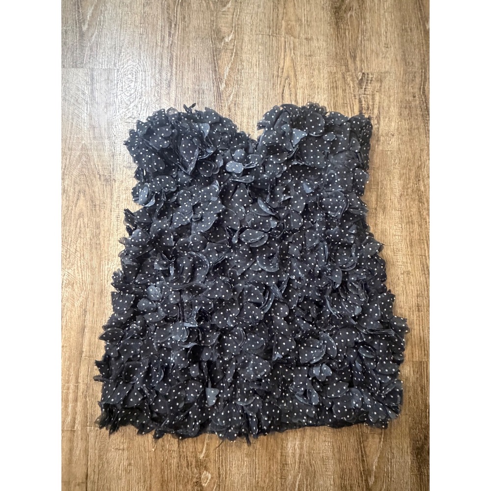 Maeve by Anthropologie 3D Floral Polka Dot Strapless Mini Dress Black US 12